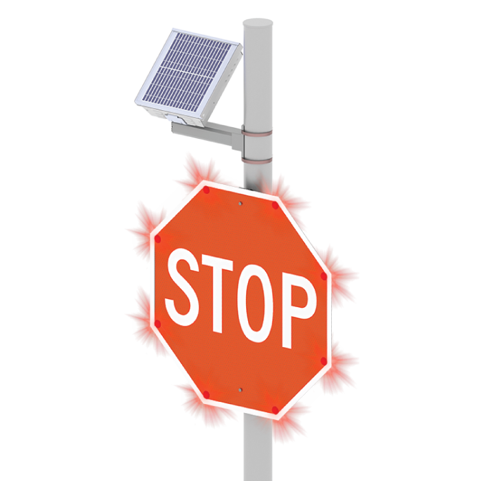 R247-E, RA1 LED Enhanced Sign 24", HIP, Red LED, Side of Pole Mount , Solar Engine Yellow