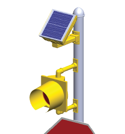 R247-E, 24 Hour 12" Yellow Flashing Beacon, Side of Post Mount, Non Integrated Solar Engine Yellow