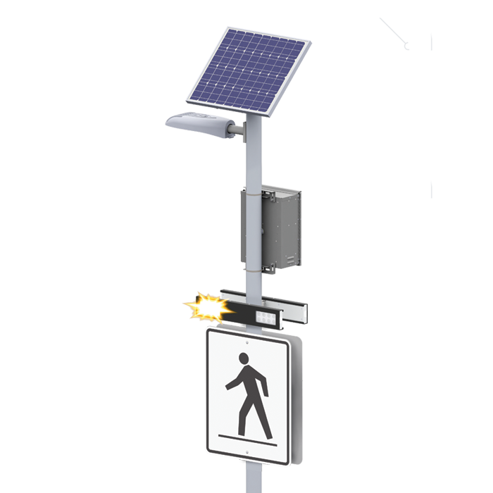 SC315-G, RRFB Dual Light Bars (Black), 80 W Side of Pole Mount, Polara INX Audible Push Button and Overhead Lighting Fixture