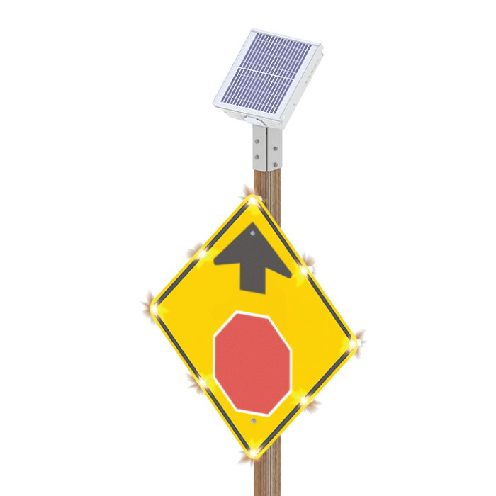 R247-E, WB1101 LED Enhanced Sign 48", HIP, Yellow LED, Wood Post Mount , Solar Engine Yellow