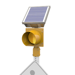 [0037181] R247-E, 24 Hour 8" Yellow Flashing Beacon, Square 2 - 2.5" or Round 2.38 - 2.88" OD Post Mount, Integrated Solar Engine Natural Aluminum