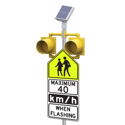 [0037934] R829-E School Zone Dual 8" Yellow Beacon, Side of Post Mount, Solar Engine Yellow